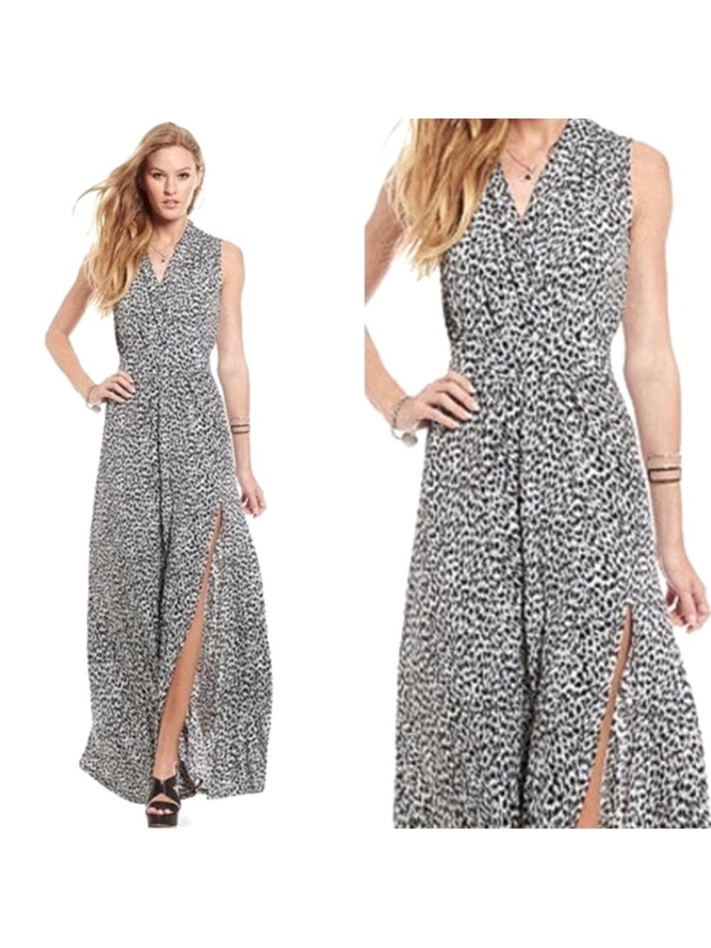 MICHAEL Michael Kors Gray Animal Print Sleeveless Maxi Dress